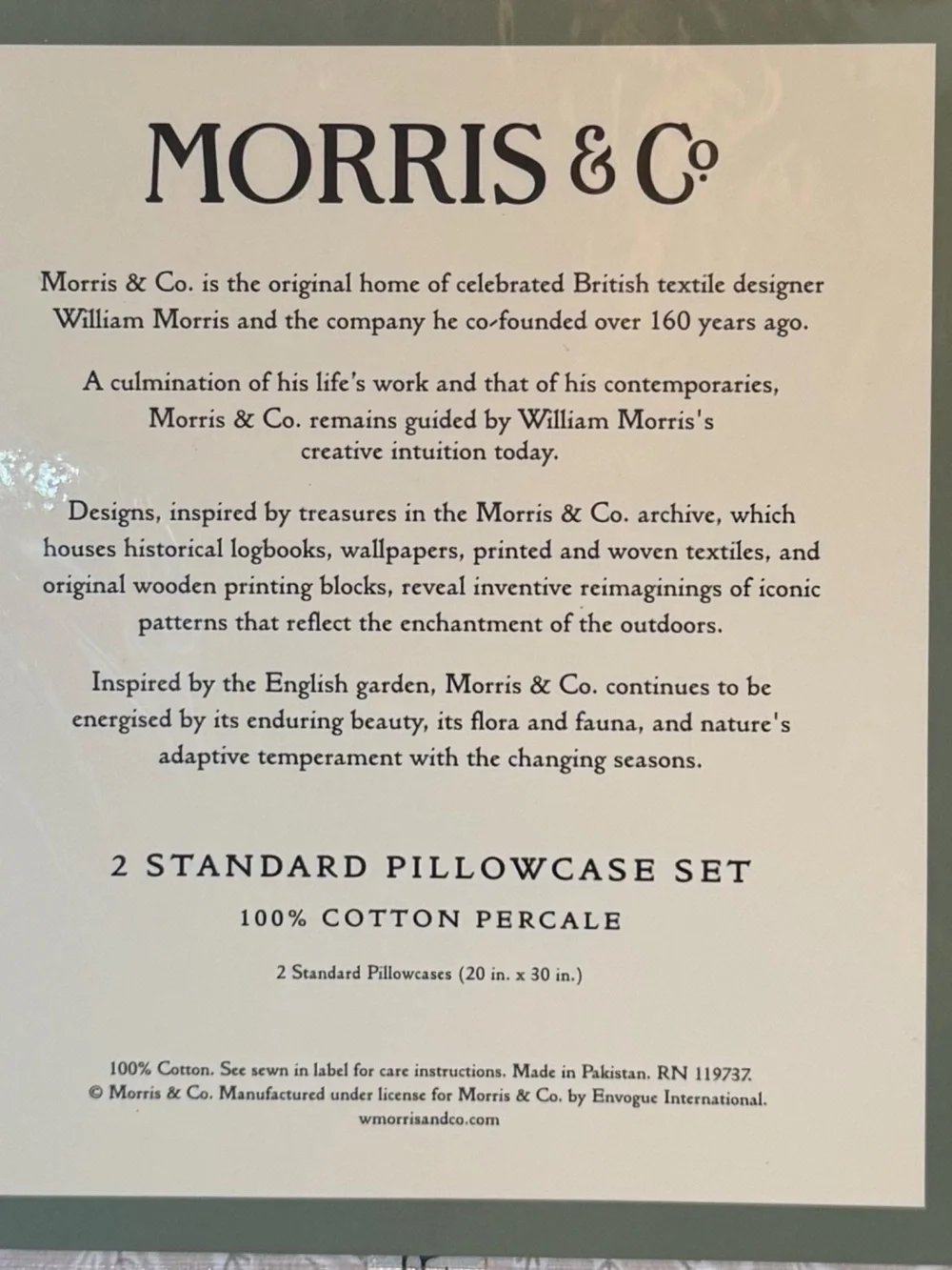 Morris & Co NWT Beige & Cream Botanical 2-Count Cotton Standard Pillowcase Set